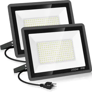 2 Pack 250W Led Flood Lights Outdoor,Super Bright 37000LM  Lights with Plug,Exterior IP66  5000K  White FloodLight for Basketball Court, Yard, Garden,Parking lot etc