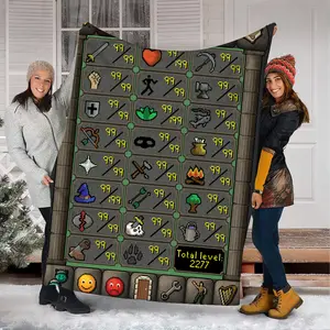 Old School RuneScape Maxed Stats 2277 OSRS Blanket Gaming Throw Sherpa Fleece Ultra Soft Cozy Warm Gamer Gift MMORPG Fan Room Decor Dorm Blanket Birthday Christmas Gift Gaming Setup
