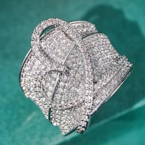 Mother's Day Gift Heart Shaped Artificial Zirconia Decorated Copper Ring, Fashion Heart Rings, Heart Cluster Ring, Fashion Accessories for Women, Fashionable Jewelry, Trendy All-match & Exquisite Jewelry for Birthday Gift, Beautiful Rings