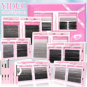 YIDUO Lash Clusters Kit Gift Packs DIY False Eyelash Extensions D Curl Cat-Eye Wispy Individual Faux Fake Eyelashes, Volume Studio Effect with Bottom Lashes| Glue| Removers| Tweezers and Lash Extension Tools for Beginners, with Eyelash Bonding Tools