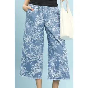 Umgee Stone Wash Wide Leg Crop Pants