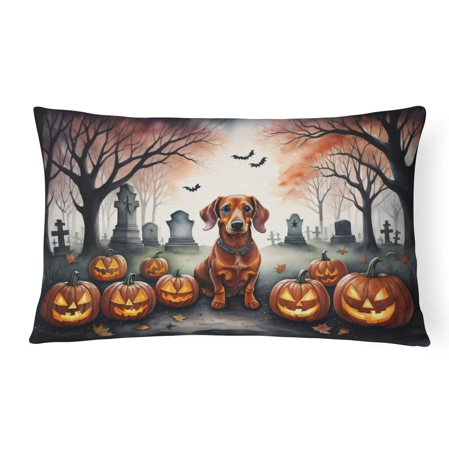 Dachshund Spooky Halloween Decorative Pillow, 12x16 in Polyester Fabric, Water-Resistant, for Household Textile Decor
