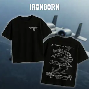 IRONBORN A10 Warbog Thunderbolt II Blueprint T-Shirt/Hoodie Vintage Fairchild Graphic Tee Military Enthusiast Streetwear Clothing Gift for Men Breathable Printing