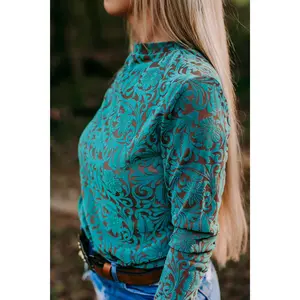 Tooled Leather Turquoise Mesh Top
