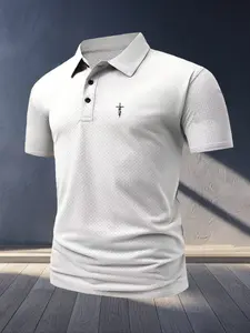 Cross AITH Men's Ice-Fast Drying Polo Shirt Polyester Spandex Blend Summer Moisture-Wicking Elastic Quick-Dry Polo for High-Intensity Sports Without Sweat Build-Up Athletic Workout Clothing