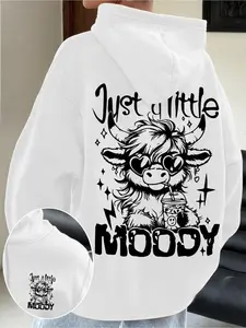 Women's Cartoon Highland Cow Print Hoodie, Casual Thermal Lined Long Sleeve Hooded Sweatshirt for Fall & Winter, Women's Clothes for Daily Wear