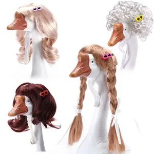 4 Pcs Porch Goose Wigs with Hair Clips, Cute Lawn Goose Statue Braid Wig, Porch Goose Outfits Costume for Outdoor Garden Patio Yard Goosey Decoration