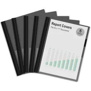 5 Packs Clear Front Report Covers with 3-Prong Fasteners, Plastic Project Presentation Folders Resume Document Covers with Black Back for 8.5" x 11" Letter Size Paper for School Office Business