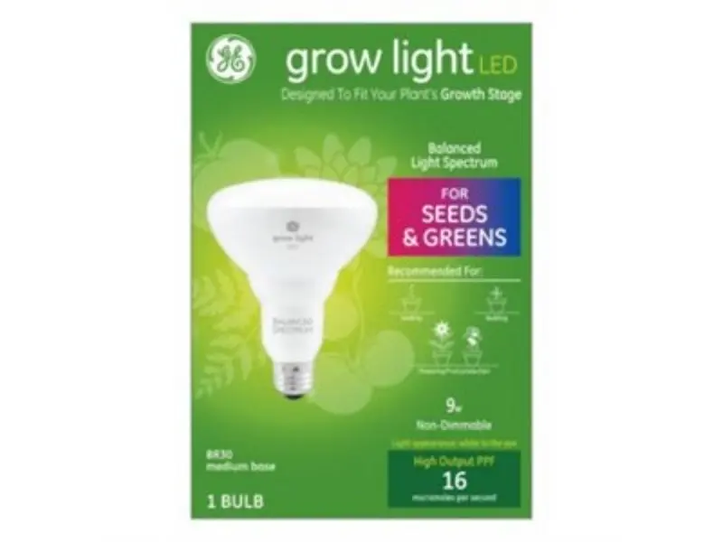 GE Lighting 250313 9W BR30 LED Horticultural Grow Bulb, Medium Base, 2 lbs, 22.8-Year Rated Life (25000 Hours), Balanced Spectrum, 3:1 Red-to-Blue Flux Ratio, Ideal for Greenhouses, Hydroponics, Seed Starting
