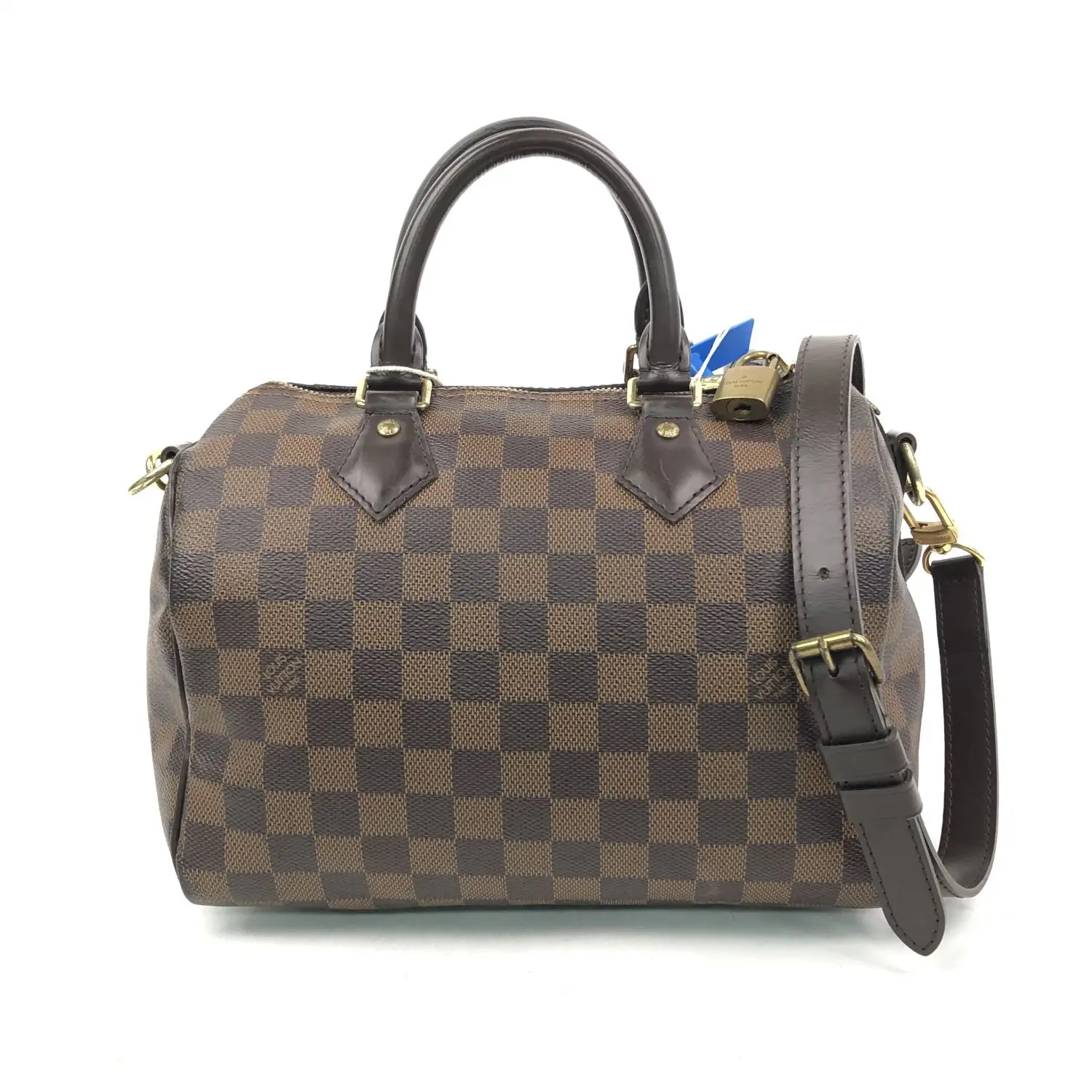 Pre-owned Louis Vuitton Leather tote bags Speedy Bandouliere 25 Handbag Damier Ebene JV00208 NO1
