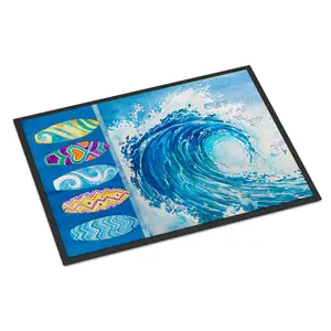 212 MAIN Waves-Themed Indoor-Outdoor Surfboard Mat, 18x27 in, Fade-Resistant Permanently Dyed Fabric, Non-Slip Rubber Backing