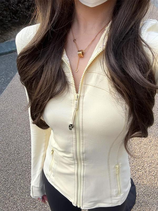 Spring Stand Collar Zipper Yoga Jacket for Women, Slim Fit Outdoor Running Sports Gym Jacket, Casual Fashion Outerwear Spring Stand Collar Zipper Yoga Jacket for Women, Slim Fit Outdoor Running Sports Gym Jacket, Casual Fashion Outerwear