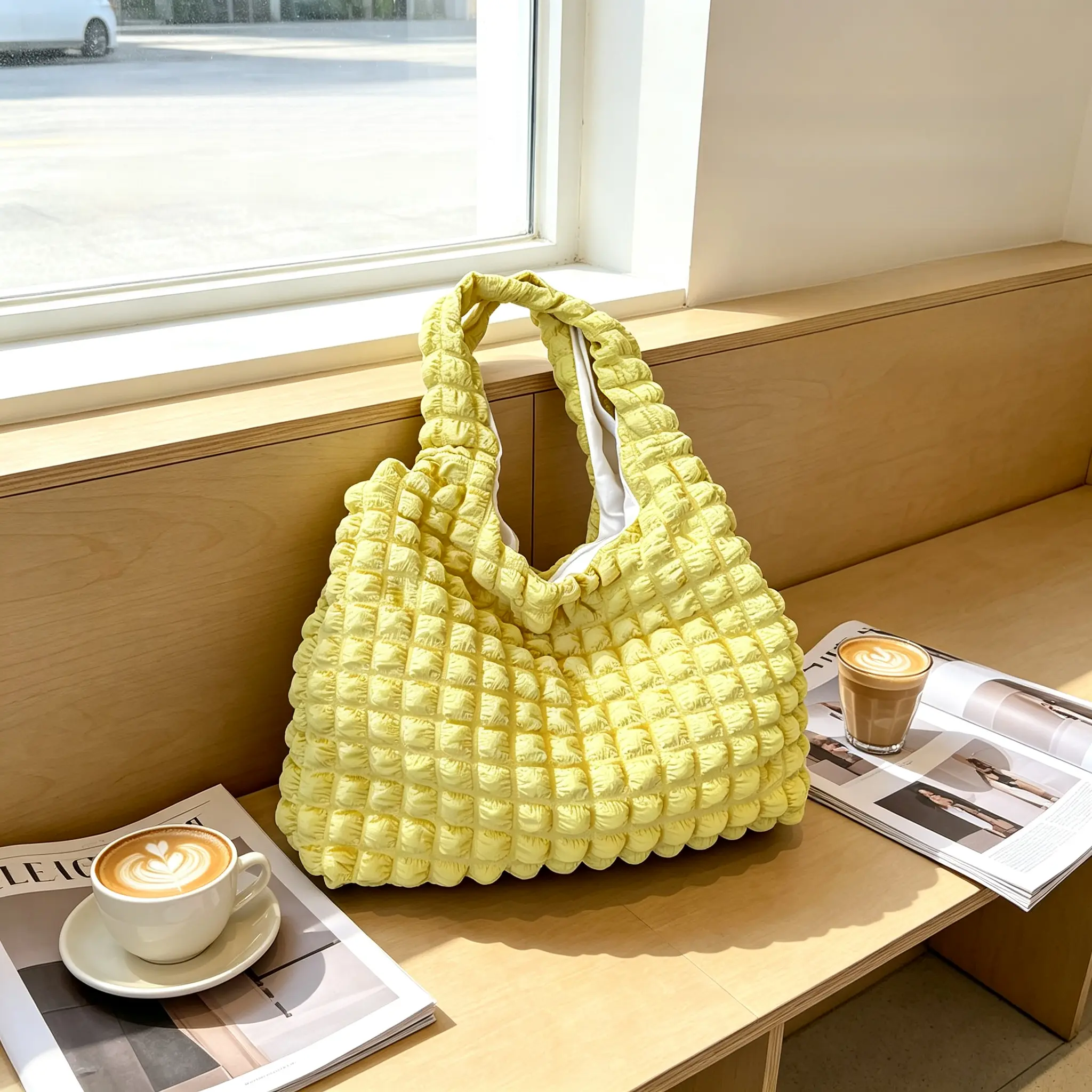 Women's Puffy Cloud Shoulder Bag, Large Capacity Y2K Cute Soft Tote Bag, Lightweight Casual Bubble Hobo Bag
