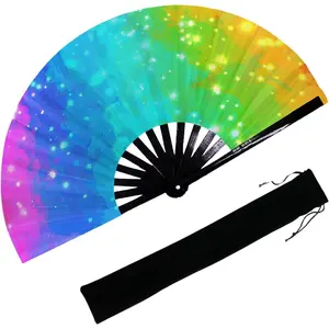 13‘’ Large Rave Fan for Men, Rave, Decorative Folding Hand Fan for, Home Decoration, Gift, Festival, EDM Rave Accessories (Rainbow)