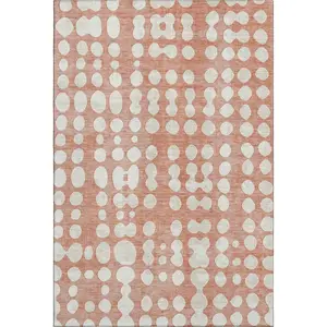 HomeRoots 669144 10 x 14 ft. Salmon & Ivory Polka Dot Washable Machine Made Rectangle Area Rug with UV Protection