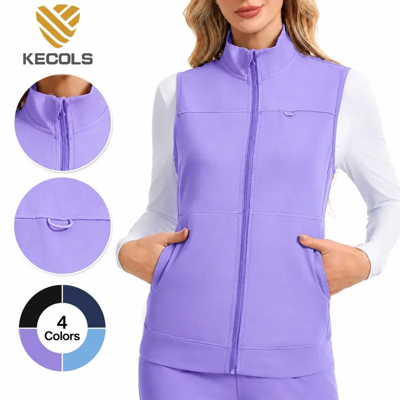 Kecols Women’s Scrubs Vest – Zip Front Sleeveless Nurse Work Vest with 2 Side Pockets for Healthcare Professionals