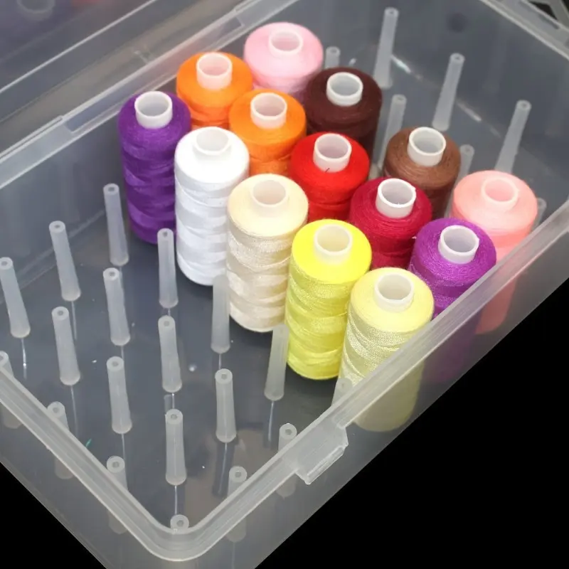 42-Slot Plastic Yarn Storage Box, White Embroidery Spool Holder, Sewing Thread Tissue Box, Hand Sewing Accessories Container, Crafts & Sewing Supplies Organizer, Durable Plastic Organizers, Clear Storage Box, Clear Storage Bins