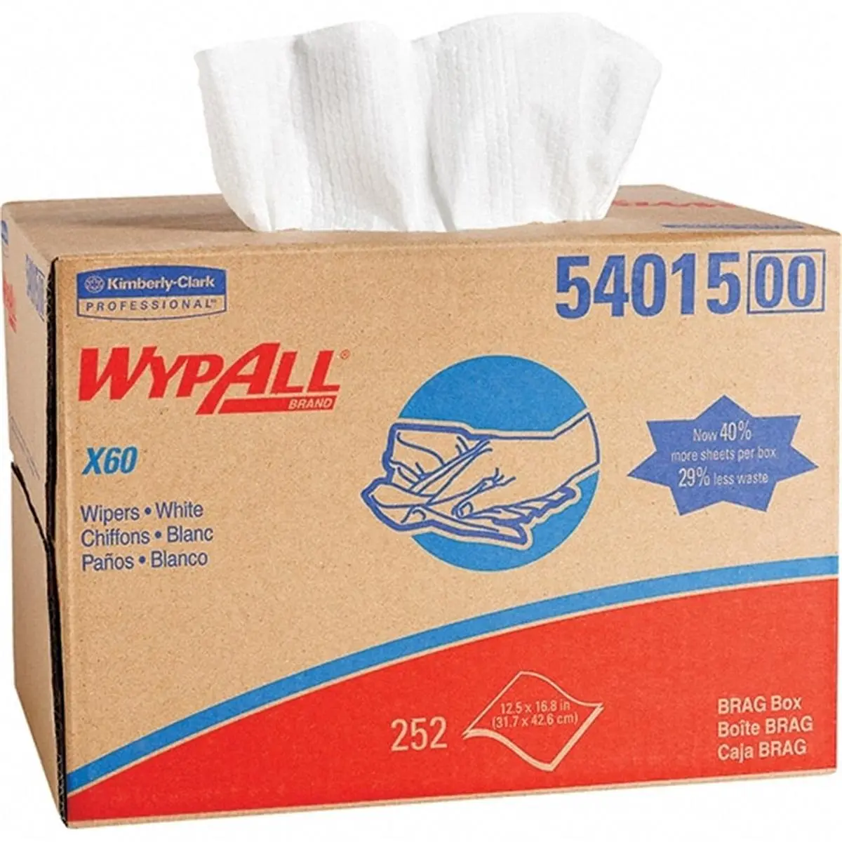 212 MAIN 412-54015 Wypall X60 Hydroknit Cloth, White Absorbent Durable Easy-Clean Soft Cleaning Towel, Brag Box Dispenser Compatible