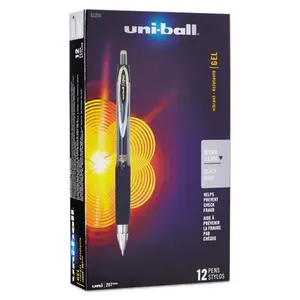 Uni-Ball Signo 207 Retractable Gel Pen - UBC, 0.5mm Micro Quick-Dry Visible Black Ink, Stainless Steel Textured Grip, Smoke & Black Barrel, 12-Piece Office Stationery Writing Tool, Visible Ink