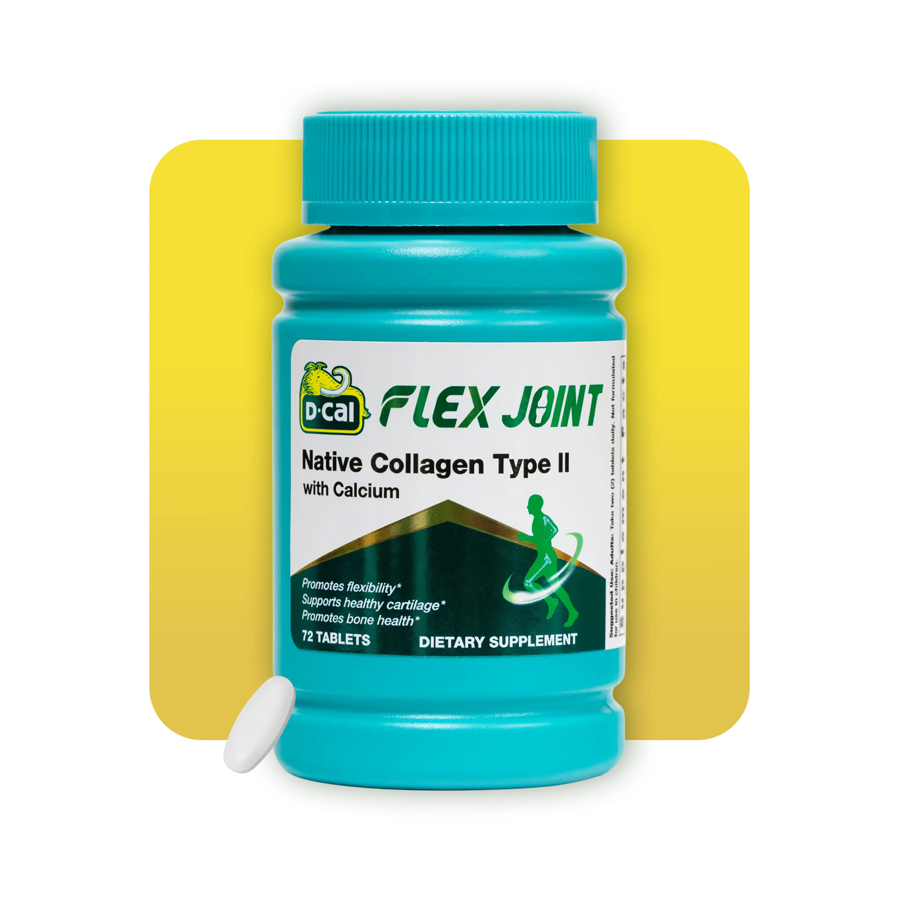 D-Cal Flex Joint – Native Collagen Type II + Calcium & Vitamin D3 for Joint Mobility, Flexibility, Cartilage Support & Bone Strength – Collavent n2 – 72 Tablets