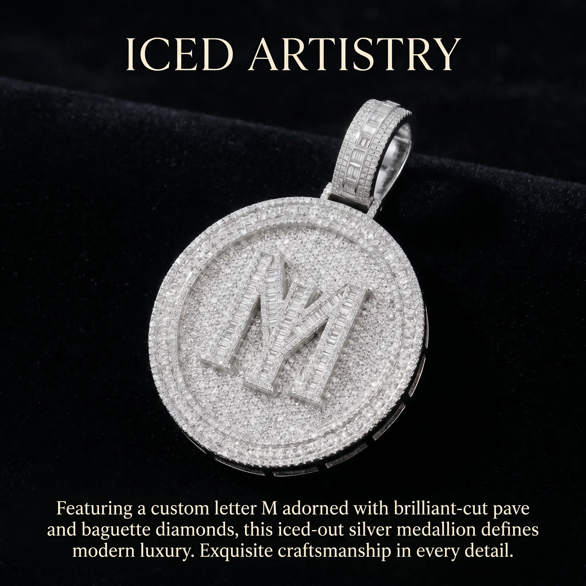 Men's Custom Initial Pendant Necklace, Iced-Out A-Z Charm with Baguette CZ, White Gold Plated Hip-Hop Jewelry with 4mm Rope Chain, Holiday Gift, Holiday Gifts, Baguette-Cut Cubic Zirconia, 4Mm Twisted Rope Chain, Customizable