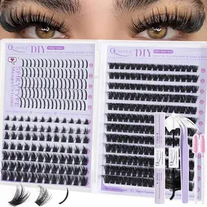 Lashes Clusters Kit 100D+Manga Lash Clusters + Spikes Lashes DIY Extensions Kit D Curl Volume Manga DIY Eyelash Individual Thick with Lash Bond and Seal Tweezers Brush