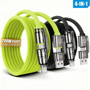 240w Fast Charging 4-In-1 Data Cable, USB-C Thick Charging Line, Type C Charging, Compatible with iPhone iPad Macbook Samsung Lg Moto G Pixel Xiaomi