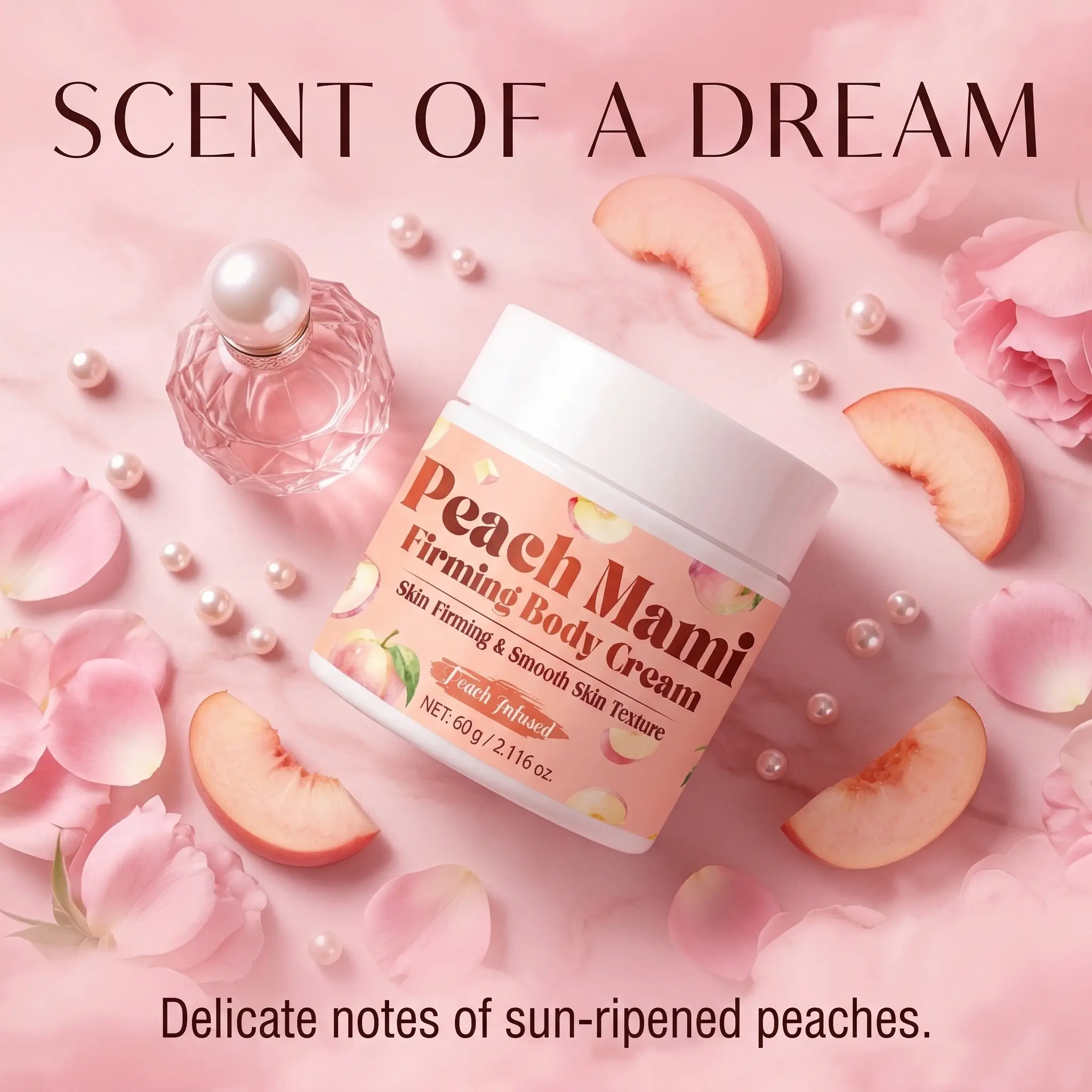 Peach Scented Body Moisturizer - Single Item Fragrance Body Care Cream, Daily Lightweight, Deep Hydrating & Firming for Silky Smooth Skin, 2.116 oz (Boosts Skin Moisture), Aroma Feature Body Balm