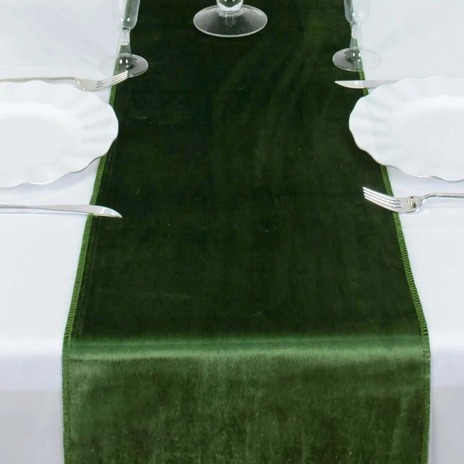 Premium Velvet Table Runner (12"x108" Olive Green) - Sheen Finish, Reusable, Hand Wash Only, Keep Away From Direct Sunlight, Ideal for Event & Wedding Events Table Decor, Includes Care Instructions to Brush Out Dried Substances, Decoration