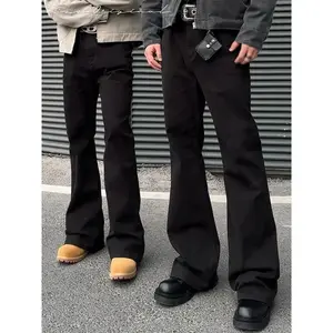 New Trendy Vintage Blackbell-bottom Men's Pants Extended Length High-fit Cleanfit Soft Jeans Casual Scene Male Style
