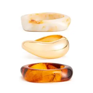 Chunky Resin Acrylic Bangle Bracelets for Women, 3PCS Colorful Wide Geometric Bangles Set, Statement Stackable Bracelet Jewelry Gift