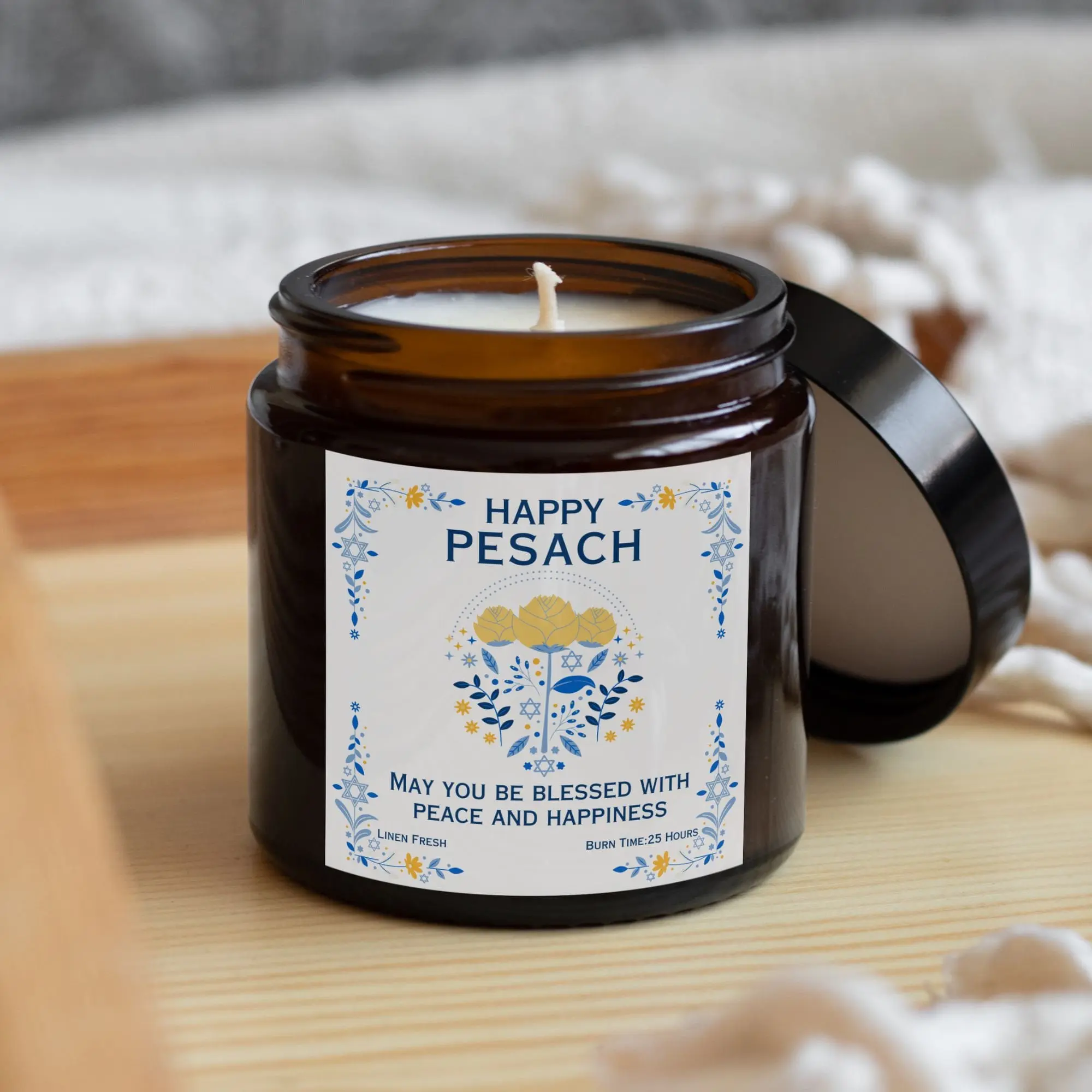Happy Pesach Soy Candle Gift: Hand Poured Jewish Holiday Candle