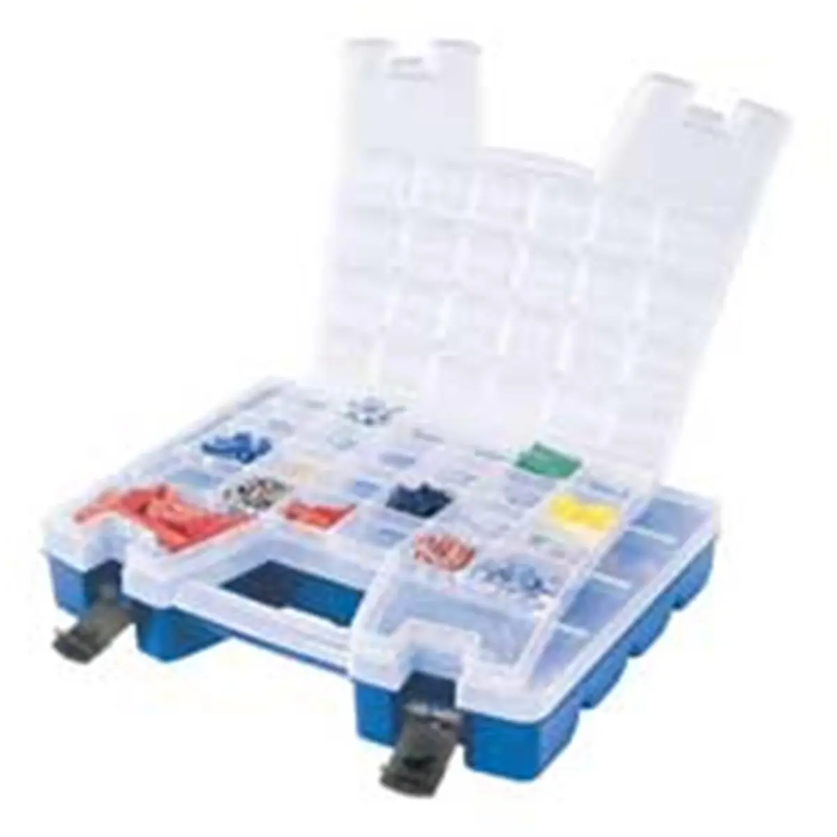 Akro-Mils Portable Large Toolbox - Garage Tool Organizer with Adjustable Size, Removable Dividers, See-Through Lid, Snap Latch, Compartments, 13.38in x 18.25in x 3.63in Toolbox Storage Box for Organizing Tools
