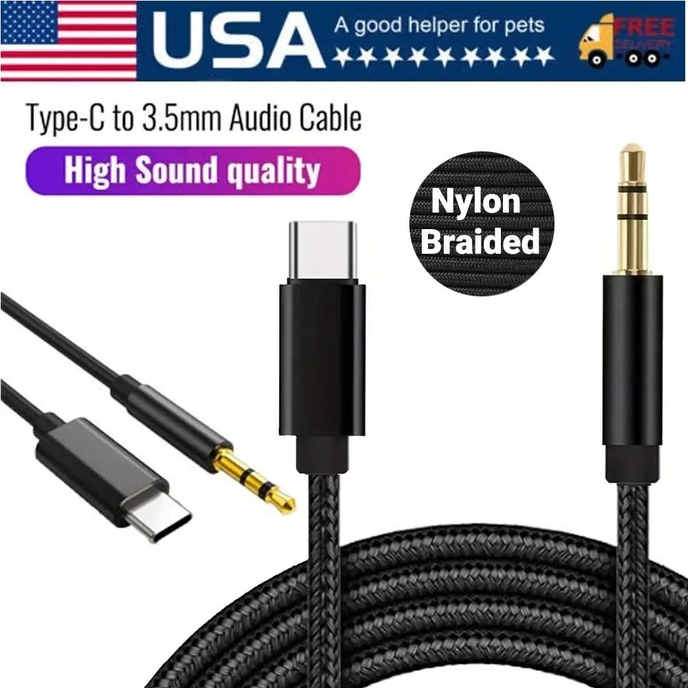 Type C to Aux Cable USB Type-C Male To 3.5mm Cord Car AUX Music Audio Adapter 3 ft Type C to Aux Cable USB Type-C Male To 3.5mm Cord Car AUX Music Audio Adapter 3 ft