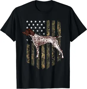 100% Cotton Camo American Flag German Shorthaired Pointer 4th Of July T-Shirt