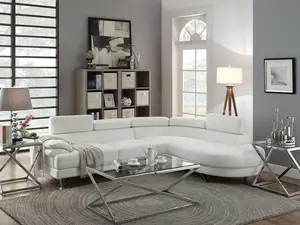 Orren Ellis Poundex F6985 2 pc White Faux Leather Sectional Sofa Set with Rounded Chaise Longworth Bobkona Design Recliner Loveseat for Modern Living