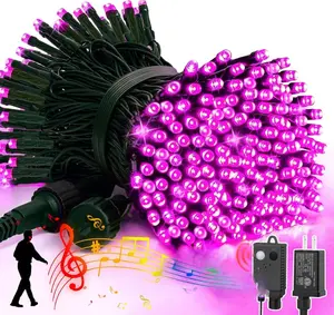 LAMPHOME Music Pink String Lights with Motion Sensor Controller, 100 LED Waterproof Decor Lights for Valentine's Day & Christmas, Indoor Outdoor Use for Valentine Party, Christmas Tree, Yard
