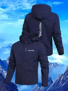 Festool Letter Print Hooded Jacket, Unisex Outdoor Windproof Waterproof Coat, Fashion Loose-Fit All-Season Outerwear