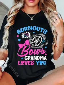 100% Cotton Burnouts or Bows Grandma Loves You Gender Reveal Pink Blue T-Shirt