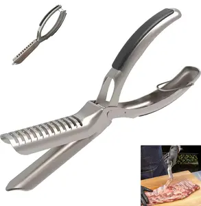 BBQ Rib Membrane Removal Tool-Portable Stainless SteelRib Prep Kit with Arc Clamp & Non-Slip Grip, ErgonomicDesign for Effortless Membrane Removal, Dishwasher Safe,Ideal for Beef, Pork, and Lamb Kitchen BBQ Use