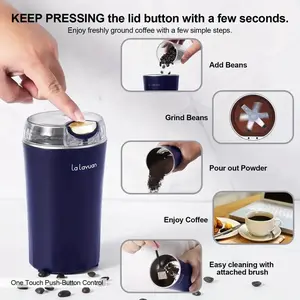 Powerful Electric Coffee Grinder, Quiet Spice & Nut Mill, Large Capacity One Click Design, Stainless Steel Blade, Brush Included, Coffee Making Tool