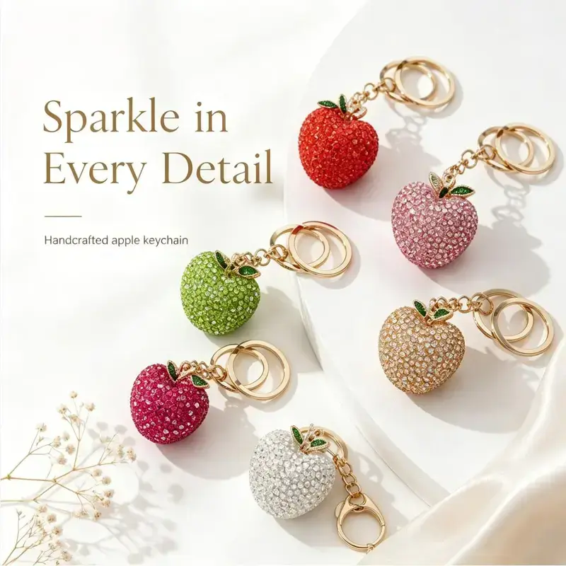 Women’s Handmade Rhinestone Fruit Keychain - Girly Keychain for Women, Kawaii Choke-Safe Jewel Embellishments Accessory, Holiday Gift