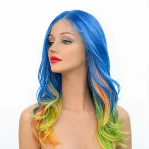 HD Lace Human Hair Blend Wig with Vibrant Rainbow Colors for Stylish Looks-Rainbow
