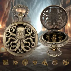 Thick Chain Octopus Symmetrical Pocket Watch Dice Set, Equipped With 7 Mini DND Dice Game Polyhedral Metal Dice, Desktop Role-playing Game Dice Accessories Gift