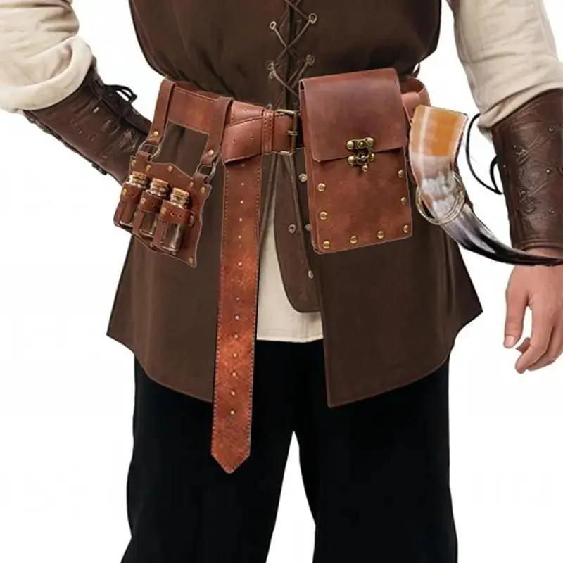 Renaissance Costume Accessories Set, Casual Waist Bag Potion Bottle Skirt, Vintage Faux Leather Phone Pouch Coin Purse, Medieval Cosplay Props Gift