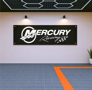 Decoration Mercury Racing Flag Banner – 71x24" for Boat Garage or Man Cave Decor