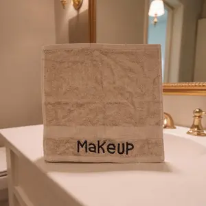Monogrammed Face Towel Biege, Embroidered Face towels Makeup,Barber Pack Of 12