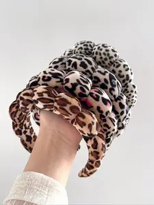 Women's Leopard Print Hairband, Cute High Crown Design, Anti-Slip Wide Band Headband for Autumn Winter, Bohemian Style Hair Accessory, Headbands Women