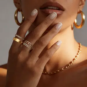 14K Gold Plated Stackable Ring Set – Minimalist CZ Rings for Women, Perfect Surprise Gift for Her on Birthday or Mother’s Day Five-Piece Ring Set