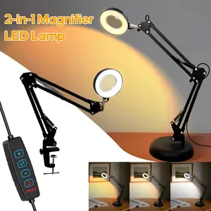 10x Magnifying Lamp with Base and Clip, LED Reading Light for Close Work, Bright Lighting for Fine Tasks, Desk Lamp for Detailed Work, Light Dimmable
